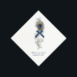 Chique Peacock Feather Custom Bruiloft Servetten<br><div class="desc">Elegante bruiloft servetten gedaan in het wit,  met afbeeldingen van een zilveren toon bloeien,  met een pauwenveer en een blauwe strik. Donkerblauwe aangepaste tekst is klaar om te personaliseren voor uw bruiloft receptie. Komt overeen met onze Blue damask en pauwenveer bruiloft set.</div>