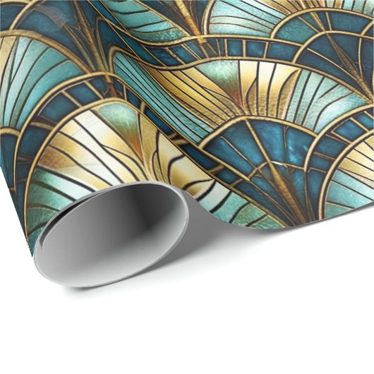 Chique Peacock Kleur Glas in lood Decoupage Cadeaupapier (Rol Hoek)