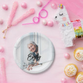 Chique penseelscript aangepaste foto verjaardagsfe papieren bordje (Feest)