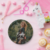 Chique penseelscript aangepaste foto verjaardagsfe papieren bordje (Feest)