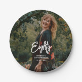 Chique penseelscript aangepaste foto verjaardagsfe papieren bordje (Voorkant)