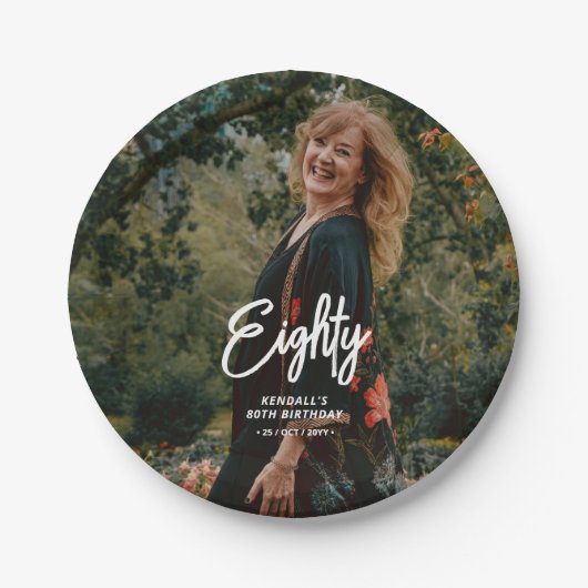 Chique penseelscript aangepaste foto verjaardagsfe papieren bordje (Voorkant)