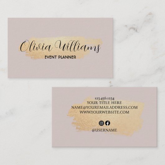 Chique penseelstreek - Faux Rose Gold op Neutral R Visitekaartje (Voorkant / Achterkant)