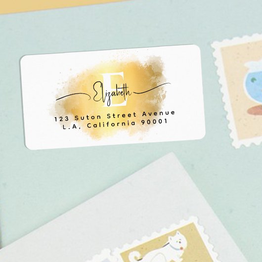 Chique penseelstreek Goud Wit Monogram Zwart Scrip Etiket