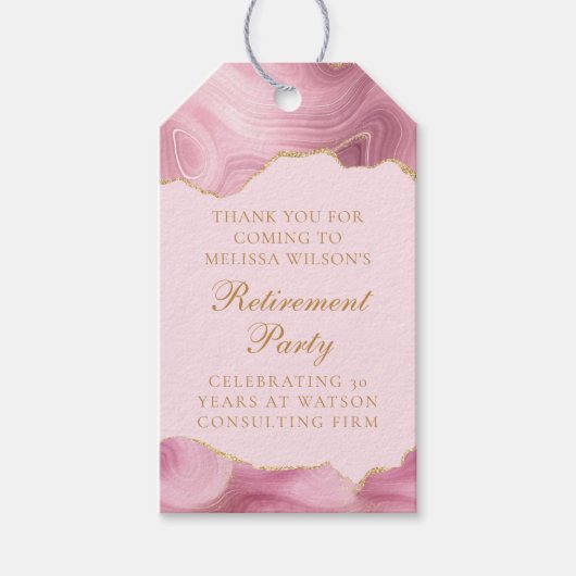 Chique Pensioen Partij Roze Goud Agaat Custom Cadeaulabel (Voorkant)