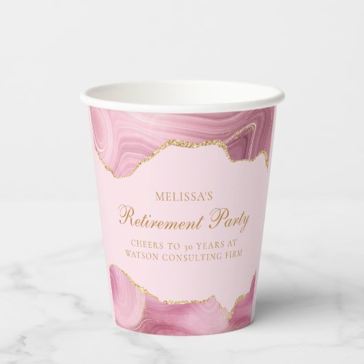 Chique Pensioen Partij Roze Goud Agaat Custom Papieren Bekers (Achterkant)