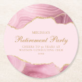 Chique Pensioen Partij Roze Goud Agaat Custom Ronde Kartonnen Onderzetter (Voorkant)
