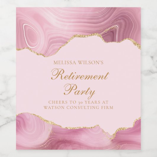 Chique Pensioen Partij Roze Goud Agaat Custom Wijn Etiket (Enkel label)