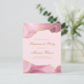 Chique Pensioen Partij Roze Goud Agaat Uitnodiging Briefkaart (Staand voorkant)