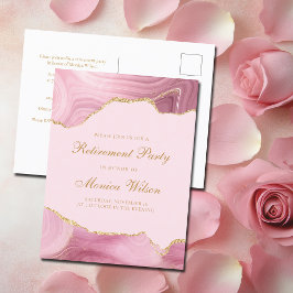 Chique Pensioen Partij Roze Goud Agaat Uitnodiging Briefkaart
