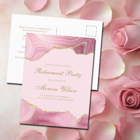 Chique Pensioen Partij Roze Goud Agaat Uitnodiging Briefkaart