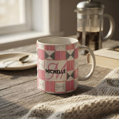 Chique Persoonlijke Monogram Moderne Roze Patchwor Koffiemok