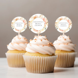 Chique perzik, crème en blush bloemencupcake toppe ronde sticker
