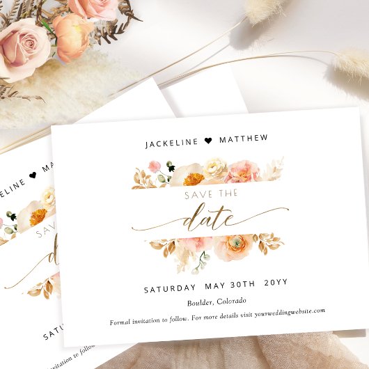 Chique Perzik en Crème Bloemen Bruiloft Save The D Save The Date