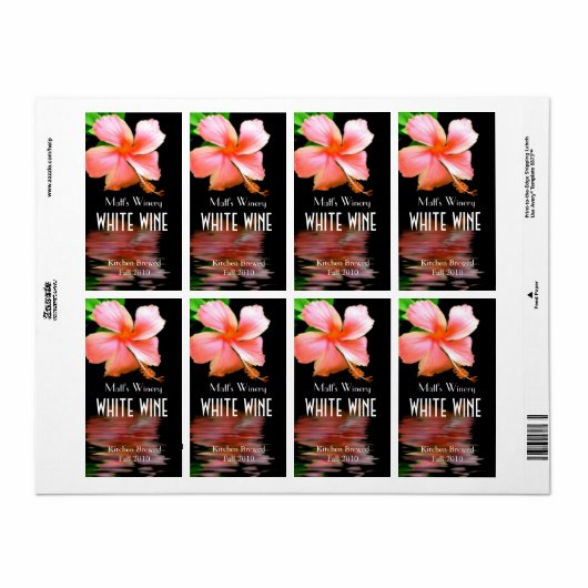 Chique perzik Hibiscus Home Made Wijn Etiketten (Full Sheet)