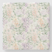 Chique Perzik Lila Lavendel Bloemen Bruiloft Stenen Onderzetter (Voorkant)