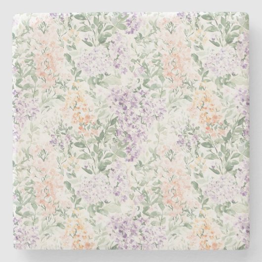 Chique Perzik Lila Lavendel Bloemige Trouw Stenen Onderzetter (Voorkant)