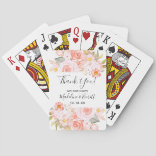 Chique Perzik Mint Pastel Bloemenrand Trouwgunst Pokerkaarten