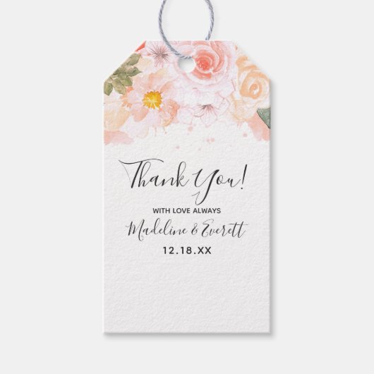 Chique Perzik Mint Succulenten Bloemen Drop Dank u Cadeaulabel (Voorkant)