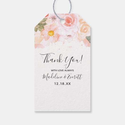 Chique Perzik Mint Succulenten Bloemen Drop Dank u Cadeaulabel (Achterkant)