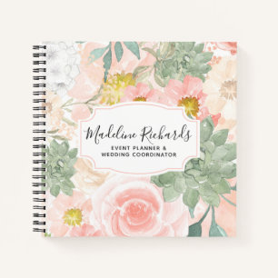 Chique Perzik & Mint Waterverf Bloem en Succulente Notitieboek