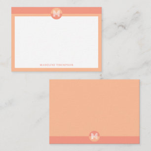 Chique Perzik Oranje Geometrisch Modern Monogram Notitiekaartje