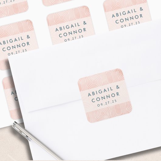 Chique perzik ovalen & cirkels bruiloft vierkante sticker