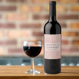 Chique perzik ovalen & cirkels bruiloft wijn etiket