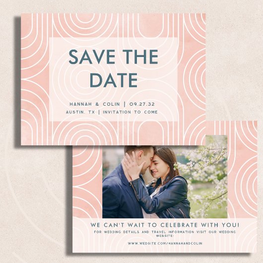Chique Perzik Ovals & Cirkel Bruiloft Save The Date