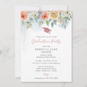 Chique Perzik Roze Bloemen Roos Goud Pet Afstudere Kaart (Voorkant)