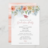 Chique Perzik Roze Bloemen Roos Goud Pet Afstudere Kaart (Voorkant / Achterkant)