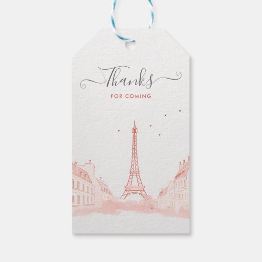 Chique perzik roze foto Eiffeltoren Vrijgezellenfe Cadeaulabel (Achterkant)