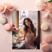 Chique perzik roze foto Eiffeltoren Vrijgezellenfe Kaart