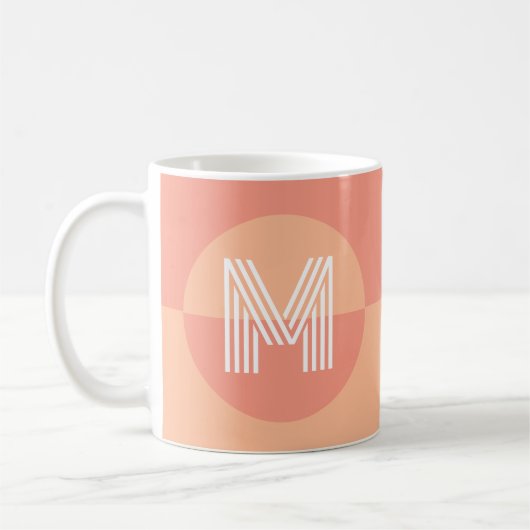 Chique perzik roze geometrisch modern monogram koffiemok (Links)