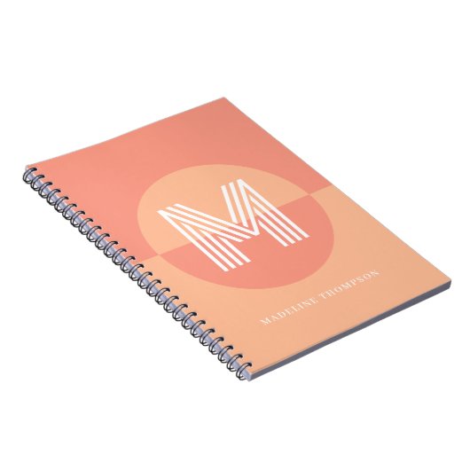Chique perzik roze geometrisch modern monogram notitieboek (Rechterzijde)