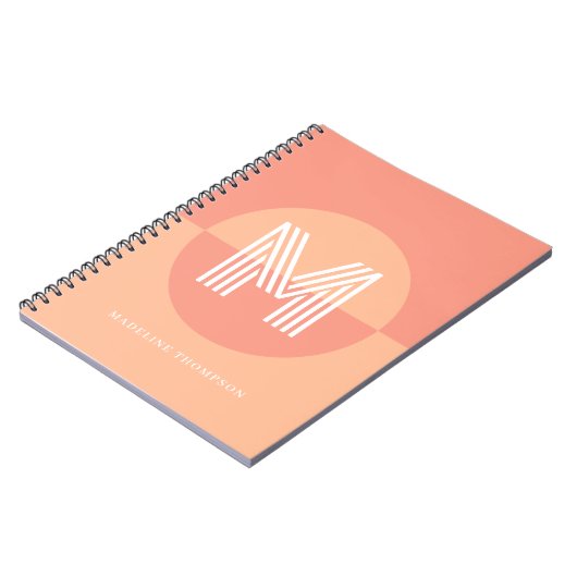 Chique perzik roze geometrisch modern monogram notitieboek (Linkerzijde)