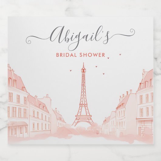 Chique perzik roze Paris Eiffeltoren Vrijgezellenf Sparkling Wijnetiket (Enkel label)
