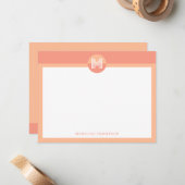 Chique Perzik Sinaasappel Geometrisch Modern Monog Notitiekaartje (Voorkant / Achterkant in situ)