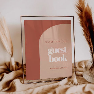 Chique perzik Teken ons gastenboek trouwteken Poster