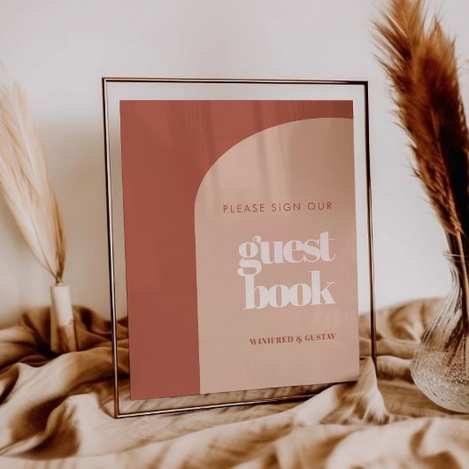 Chique perzik Teken ons gastenboek trouwteken Poster