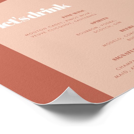 Chique perzik terracotta boog bruiloft Bar menu Poster (Hoek)