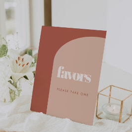 Chique perzik terracotta boog bruiloft gunsten reclamebord met voetstuk