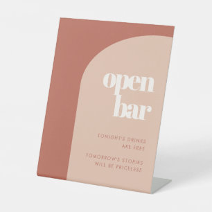 Chique perzik terracotta boog bruiloft Open Bar Reclamebord Met Voetstuk