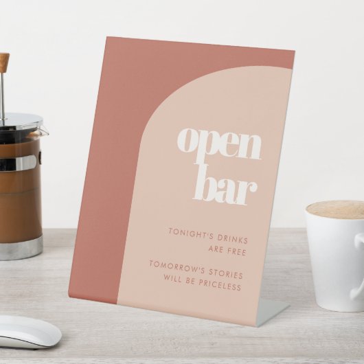 Chique perzik terracotta boog bruiloft Open Bar Reclamebord Met Voetstuk (Insitu)