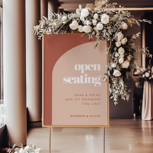 Chique perzik terracotta boog bruiloft Open Zitpla Poster