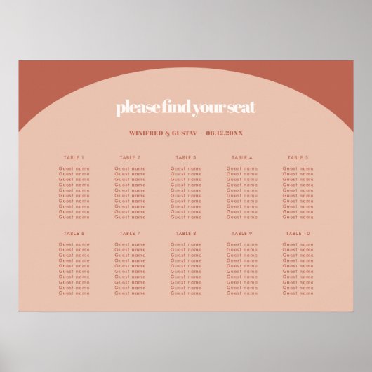 Chique perzik terracotta boog bruiloft zitgrafiek poster (Voorkant)