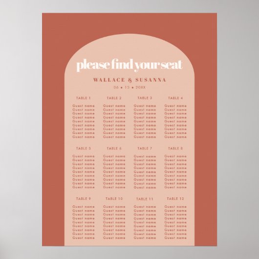 Chique perzik terracotta boog bruiloft zitgrafiek poster (Voorkant)