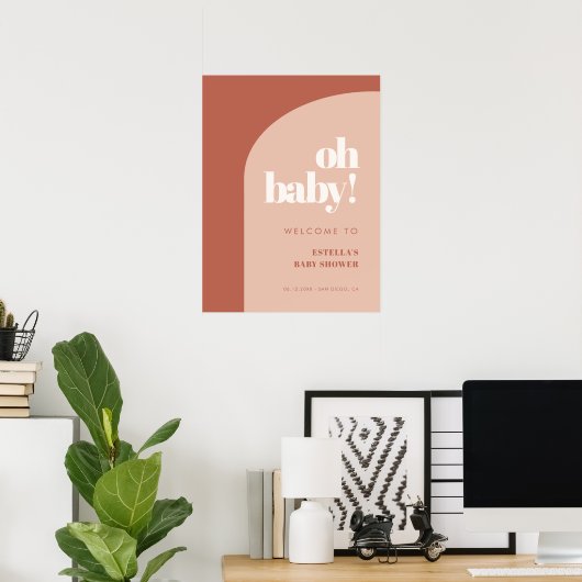 Chique perzik terracotta boog Oh Baby Welkom Poster (Thuiskantoor)
