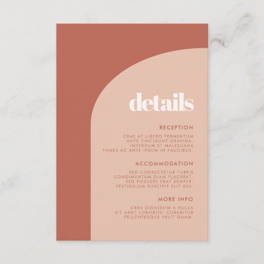 Chique perzik terracotta boog trouwgegevens kaart (Voorkant)