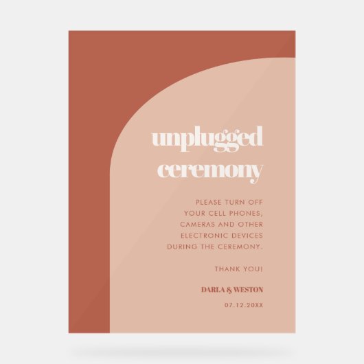 Chique perzik terracotta boog Unplugged ceremonie Acryl Bord (Voorkant)